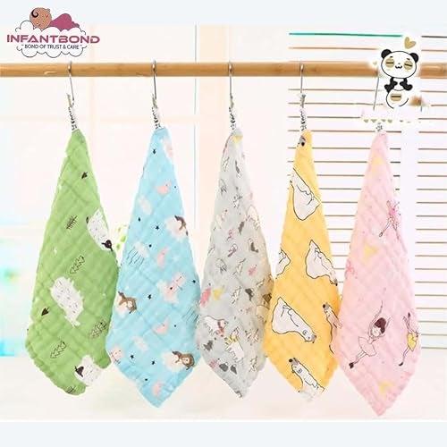 Infantbond Muslin 6 Layer Cotton Face Towels | Newborn Baby Extra Soft Hankies Reusable Napkins | Baby Napkins | Infant Face Cloths(Pack of 5)(30 * 30CM) - Image 3