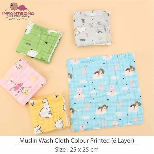 Infantbond Muslin 6 Layer Cotton Face Towels | Newborn Baby Extra Soft Hankies Reusable Napkins | Baby Napkins | Infant Face Cloths(Pack of 5)(30 * 30CM) - Image 2