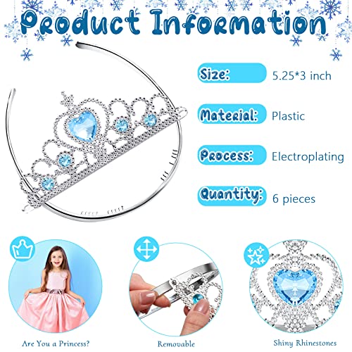 Chalyna 12 Pcs Princess Crowns Tiara Wand for Little Girl Silver Heart Jewel Plastic Tiara Winter Gift for BirthdayBlueHeart Style - Image 5