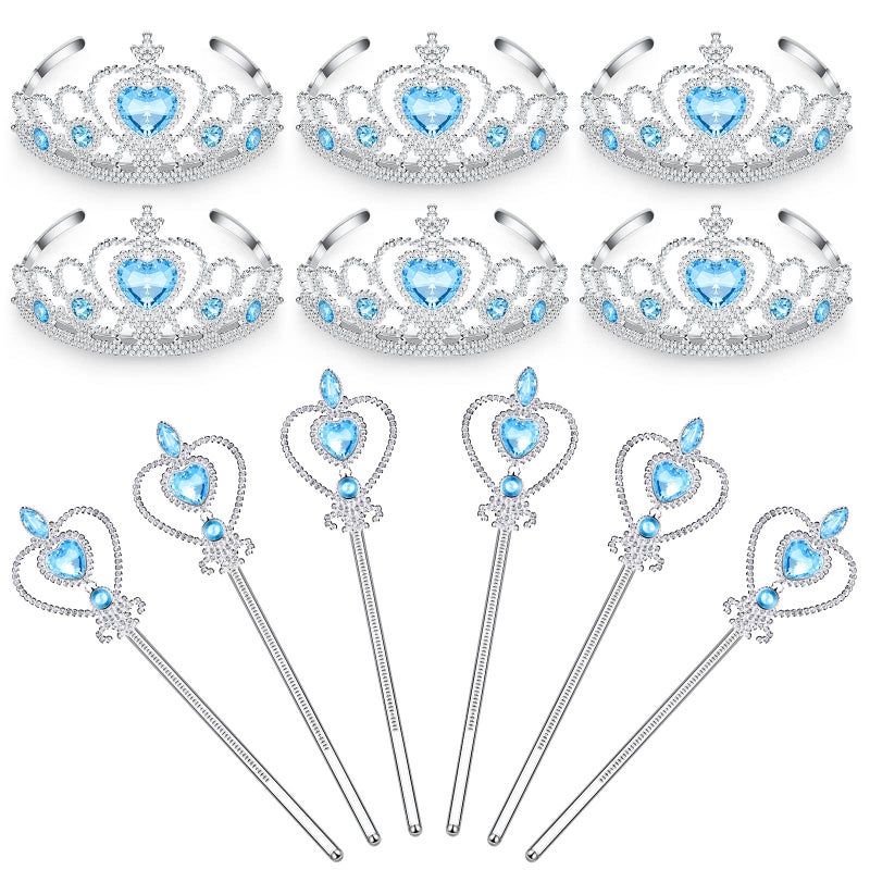 Chalyna 12 Pcs Princess Crowns Tiara Wand for Little Girl Silver Heart Jewel Plastic Tiara Winter Gift for BirthdayBlueHeart Style - Image 3