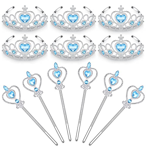 Chalyna 12 Pcs Princess Crowns Tiara Wand for Little Girl Silver Heart Jewel Plastic Tiara Winter Gift for BirthdayBlueHeart Style - Image 1