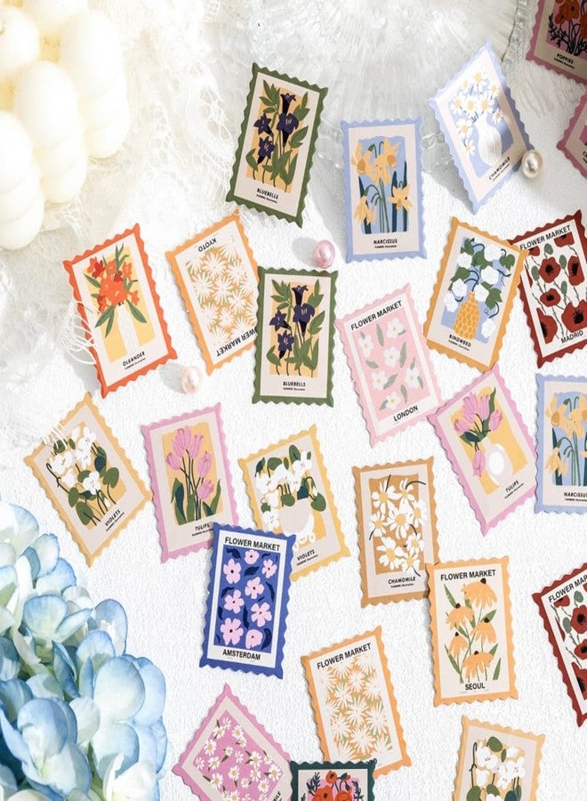 Obujopal 46 Pcs Flower Themed Post Stamp Stickers for Scrapbook Junk Journal Planner Diary Envelope Letter Card Making Collage Gift Wrapping Phone Case Craft Decoration, 23 Patterns - Image 2