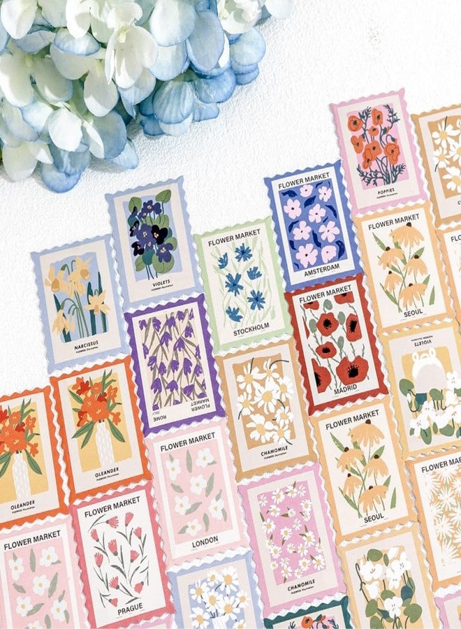 Obujopal 46 Pcs Flower Themed Post Stamp Stickers for Scrapbook Junk Journal Planner Diary Envelope Letter Card Making Collage Gift Wrapping Phone Case Craft Decoration, 23 Patterns - Image 3