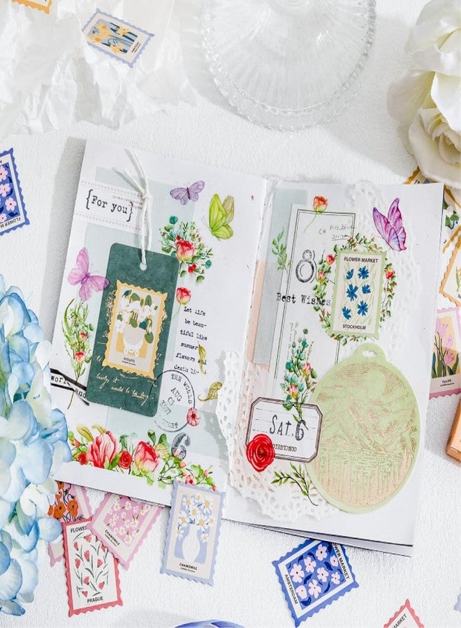 Obujopal 46 Pcs Flower Themed Post Stamp Stickers for Scrapbook Junk Journal Planner Diary Envelope Letter Card Making Collage Gift Wrapping Phone Case Craft Decoration, 23 Patterns - Image 5