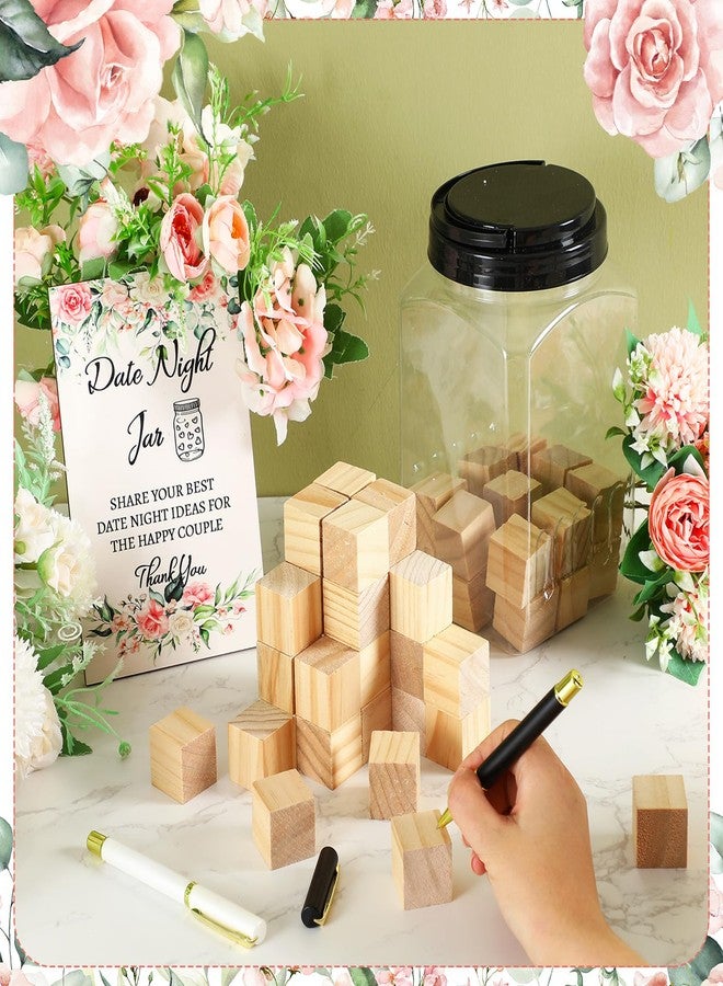 Lineshading Bridal Shower Games Include 50 Wooden Block 1 Date Night Jar 1 Wooden Game Sign 2 Pens for Wedding Reception Games Gifts Date Idea Newlyweds Bridal Shower Party Favors(Flowers) - Image 2