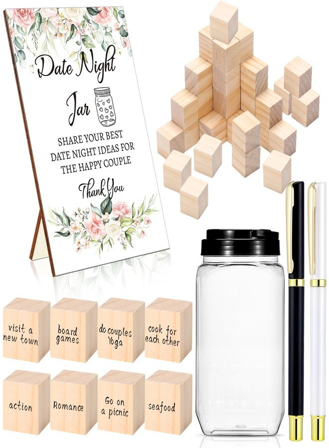 Lineshading Bridal Shower Games Include 50 Wooden Block 1 Date Night Jar 1 Wooden Game Sign 2 Pens for Wedding Reception Games Gifts Date Idea Newlyweds Bridal Shower Party Favors(Flowers) - Image 1
