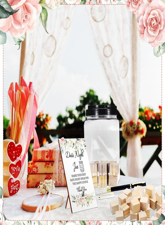 Lineshading Bridal Shower Games Include 50 Wooden Block 1 Date Night Jar 1 Wooden Game Sign 2 Pens for Wedding Reception Games Gifts Date Idea Newlyweds Bridal Shower Party Favors(Flowers) - Image 5
