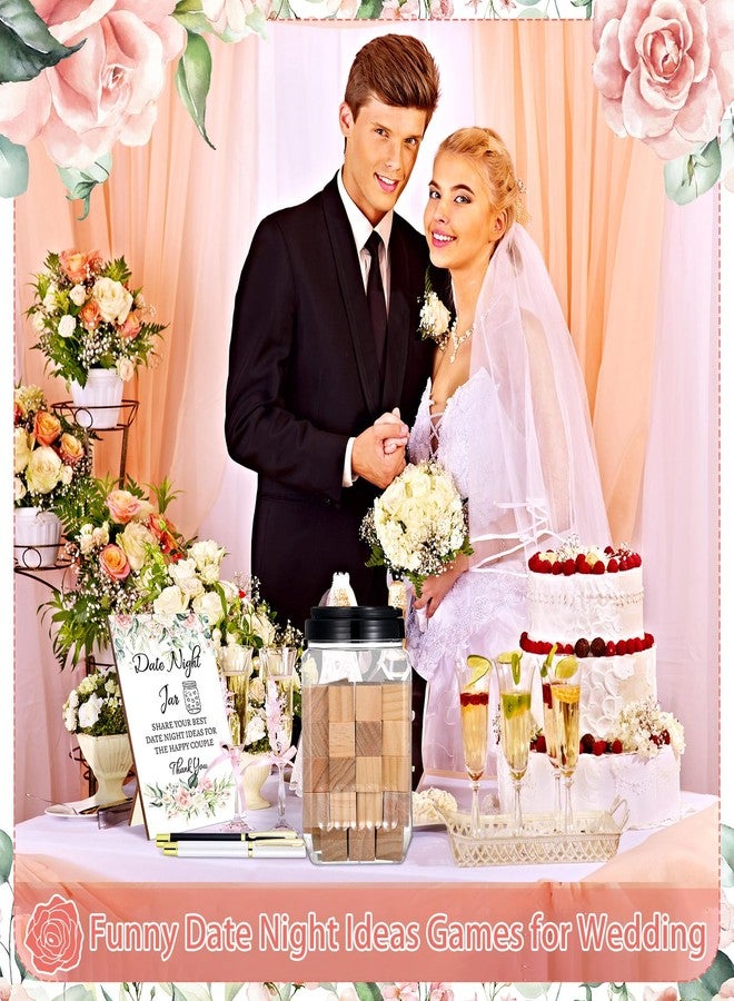 Lineshading Bridal Shower Games Include 50 Wooden Block 1 Date Night Jar 1 Wooden Game Sign 2 Pens for Wedding Reception Games Gifts Date Idea Newlyweds Bridal Shower Party Favors(Flowers) - Image 4