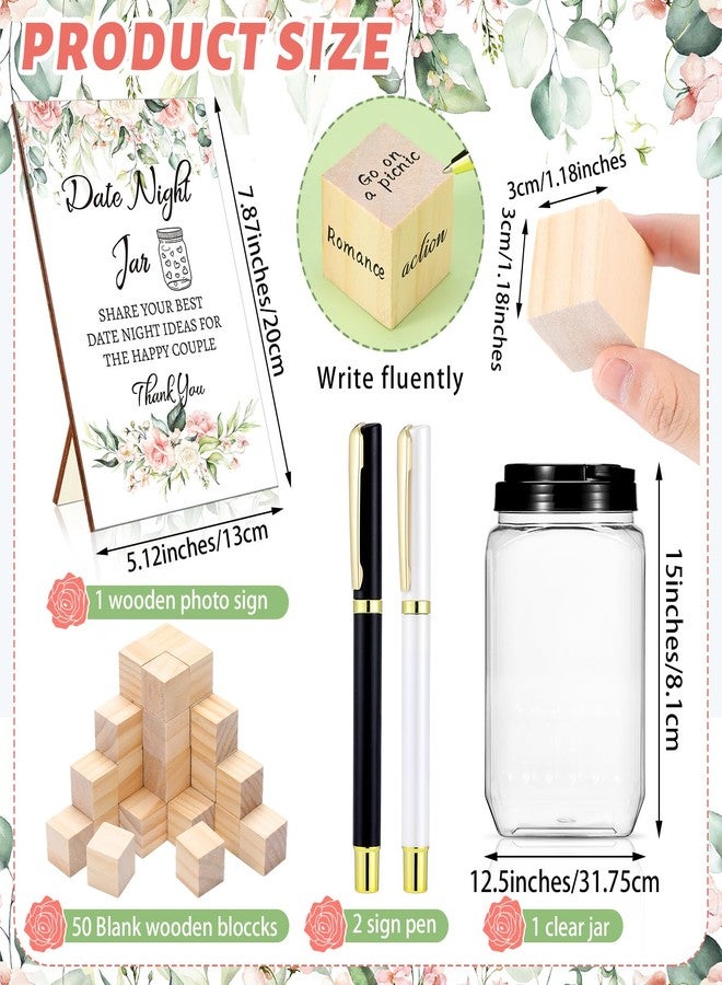 Lineshading Bridal Shower Games Include 50 Wooden Block 1 Date Night Jar 1 Wooden Game Sign 2 Pens for Wedding Reception Games Gifts Date Idea Newlyweds Bridal Shower Party Favors(Flowers) - Image 3