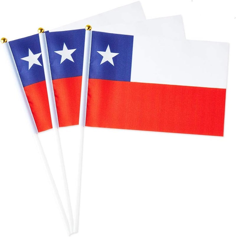 mflagperft Chile Flag Chilean Flag, Small Mini Handheld Chile Flags on Stick, Ideal for Party Parades Sports Events Patriotic Festival Decorations - Image 1