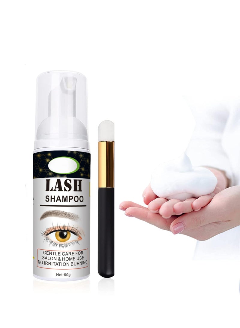 SYOSI Lash Shampoo 60g with Brush - Eyelash & Eyelid Foaming Cleanser, Extension Cleanser & Makeup Remover for Salon & Home Use  - Image 1