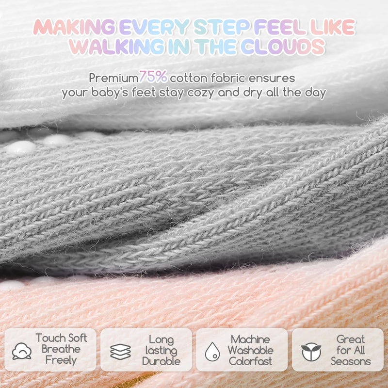 Aroveea Baby Toddler Socks Grip Non Slip Boys Girls Cotton 12 Pack for 1-3T Kids Ankle Cute Socks 6M-7Years - Image 4