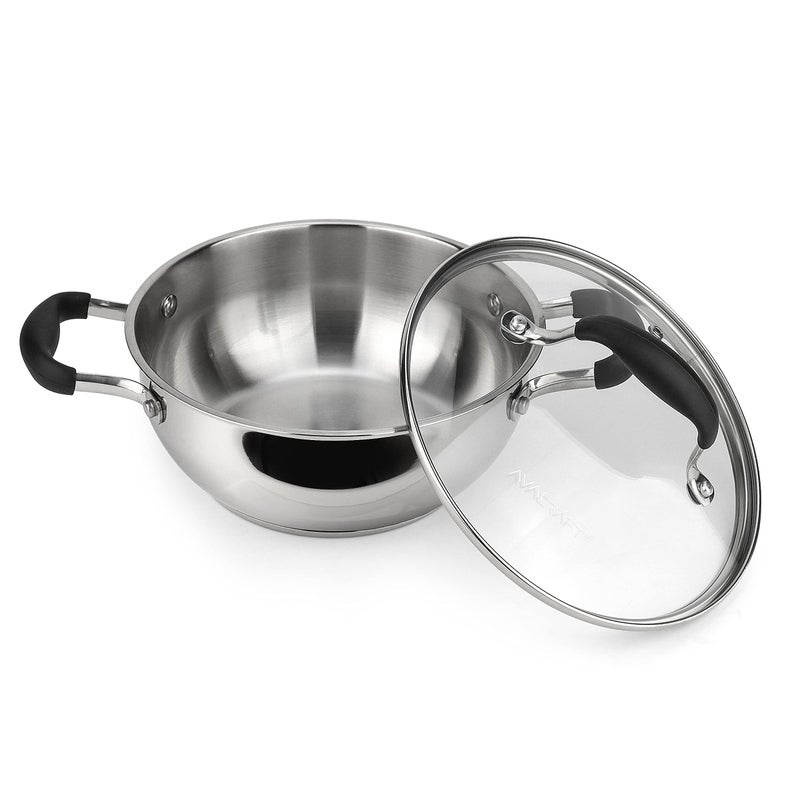 AVACRAFT 18/10 Stainless Steel Everyday Pan, Stir Fry Pan with Five-Ply Base, Chefâ€™s Pan with Glass Lid, Multipurpose Stewpot Skillet, Saute Pan, Casserole in Pots and Pans (8 inch) - Image 2