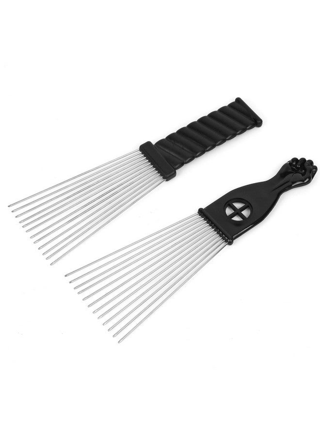Folansy 2 Pcs Afro Comb Metal African American Pick Comb Hairdressing Styling Tool Hair Pick For Hair Styling … (Black4 2Pack) - Image 2