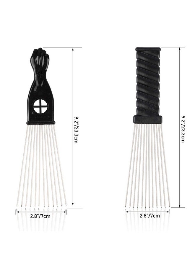 Folansy 2 Pcs Afro Comb Metal African American Pick Comb Hairdressing Styling Tool Hair Pick For Hair Styling … (Black4 2Pack) - Image 3