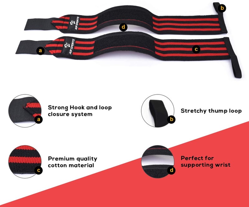 AQF Wrist Wraps for Weightlifting - USPA & IPL Approved 18" Gym Wrist Support with Thumb Loop - Heavy Duty Lifting Wrist Straps for Fitness, Workout, Powerlifting, & Bodybuilding (Pair) - Image 3
