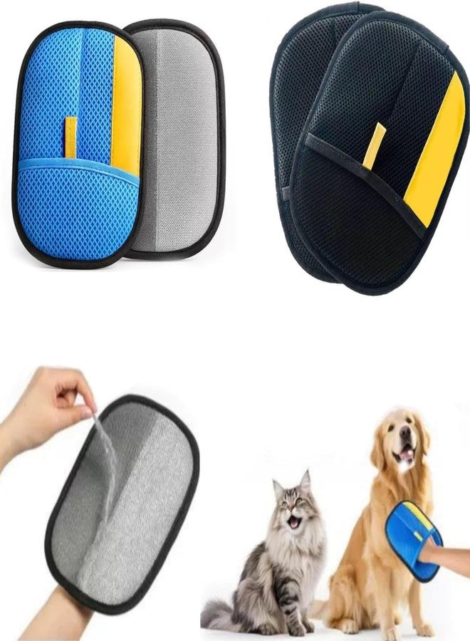 Pet Hair Removal Gloves 4 Pack (2 Blue + 2 Black), Reusable Electrostatic Dog & Cat Fur Remover, Washable Lint Remover for Couch, Furniture, Carpet, Car Seats, Clothing, Bedding & Dog Beds - Image 1