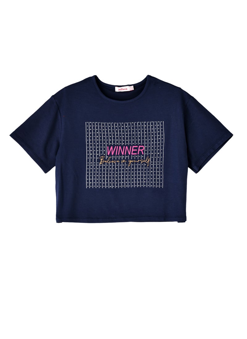 Jelliene - Girls 'Winner' Graphic Print Cropped T-Shirt - Image 1
