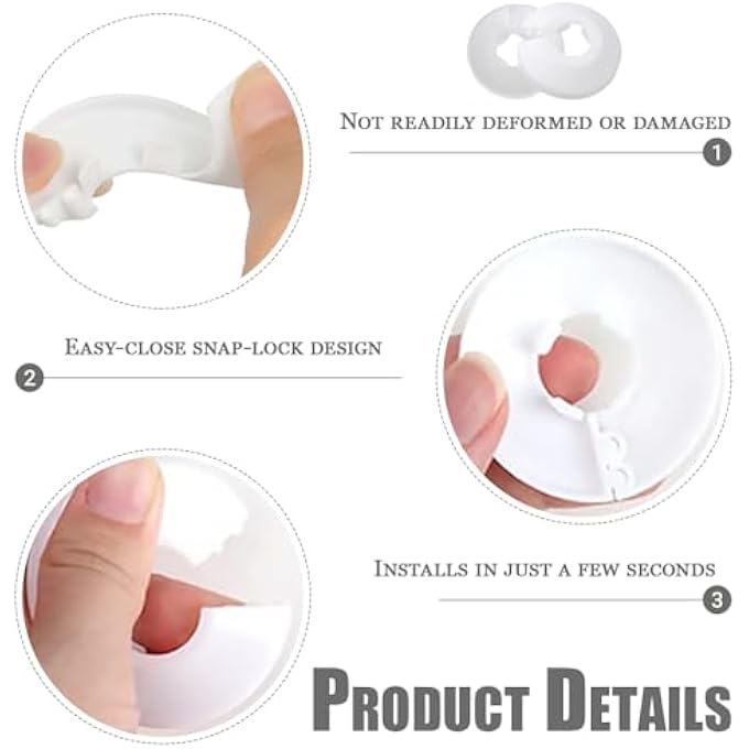 16 PCS WHITE RADIATOR PIPE COVER, PLASTIC COLLARS TIDY DECORATION LIGHTWEIGHT ESCUTCHEON COVER PLATE WHITE PLASTIC PIPE SLEEVE 20 MM DIAMETER RING FOR RADIATOR, HEATING DECORATION - Image 3