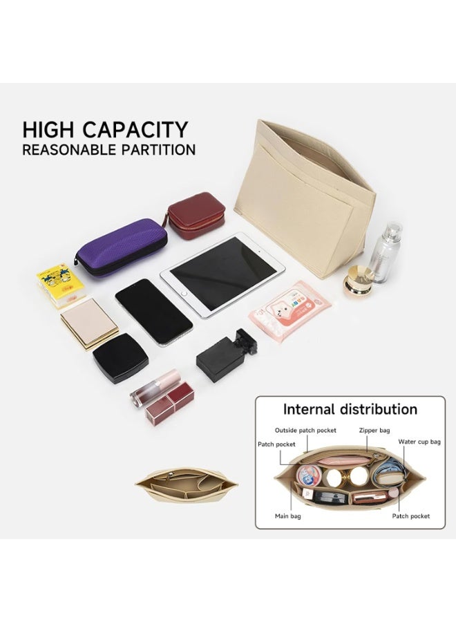 Eworld Purse Organizer Insert for Purse & Tote Bags – Multi-Pocket Soft Felt Handbag Organizer, Folding Tote Bag Insert for Wallets & Accessories, Beige - Image 3