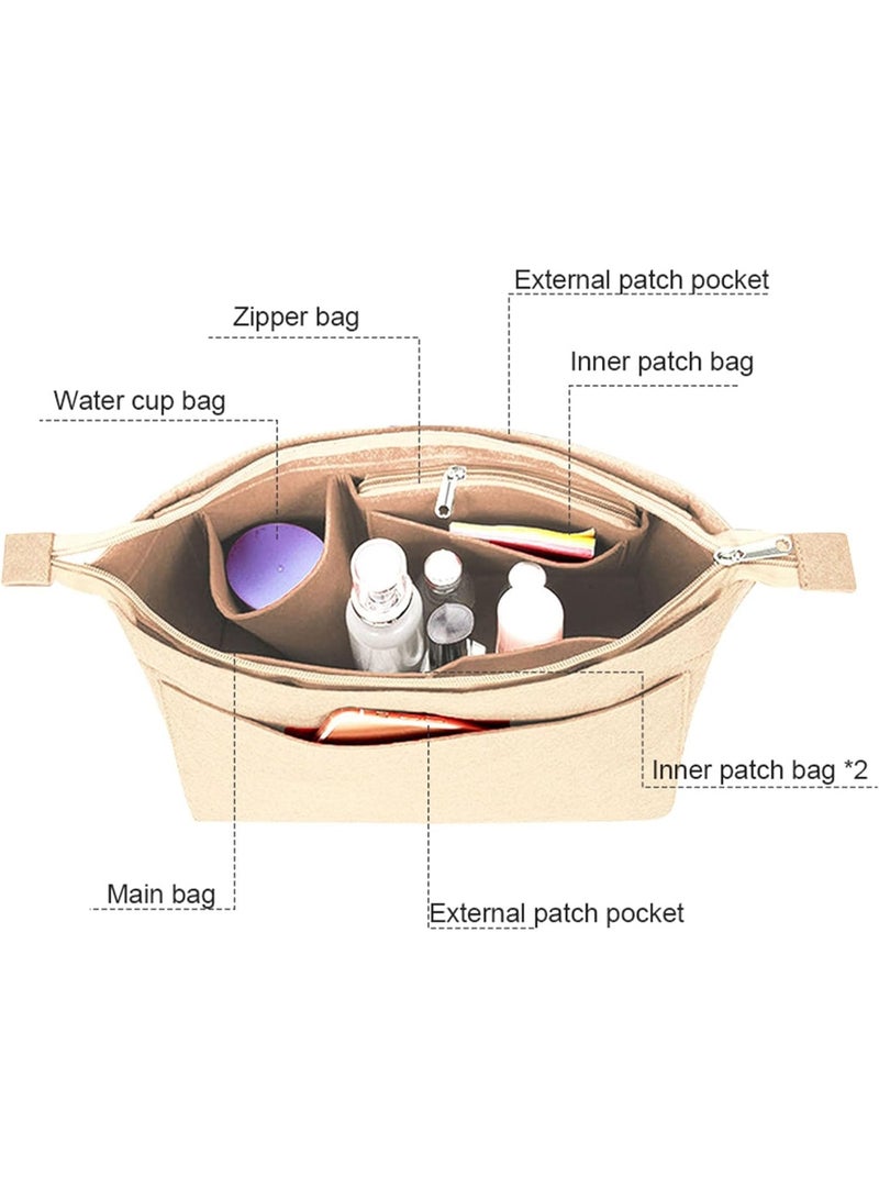 Eworld Purse Organizer Insert for Purse & Tote Bags – Multi-Pocket Soft Felt Handbag Organizer, Folding Tote Bag Insert for Wallets & Accessories, Beige - Image 4