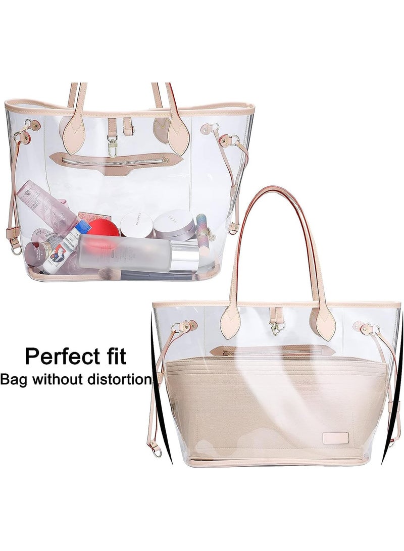 Eworld Purse Organizer Insert for Purse & Tote Bags – Multi-Pocket Soft Felt Handbag Organizer, Folding Tote Bag Insert for Wallets & Accessories, Beige - Image 2