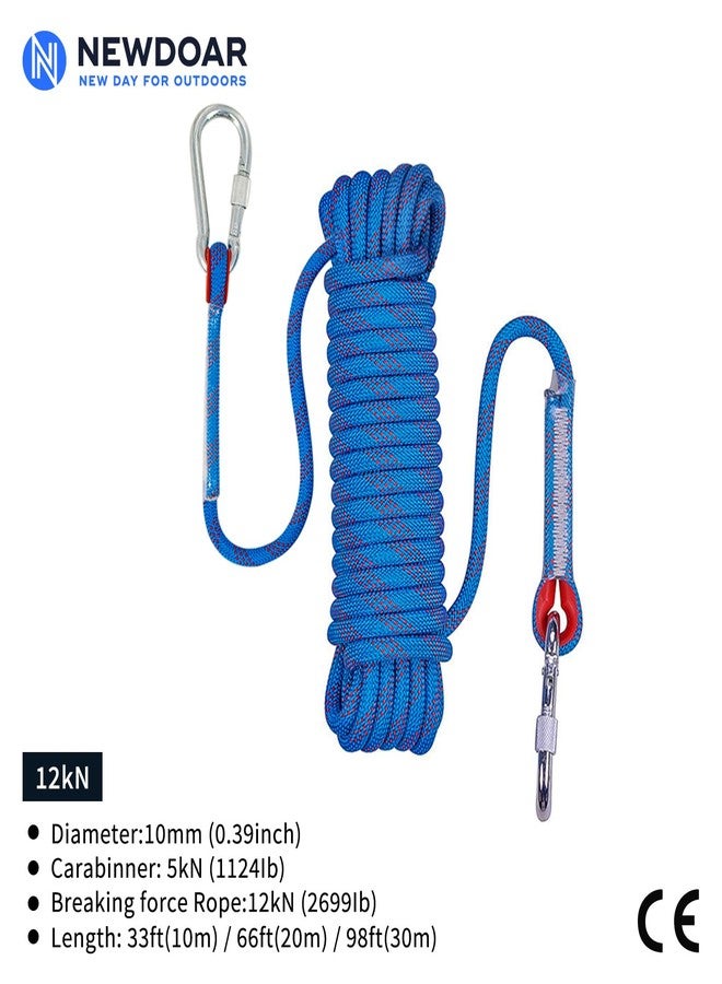 NewDoar Climbing Rope 8(5/16in),10mm (3/8in), High Strength Accessory Cord Rope with 2 Steel Hooks, for Outdoor Rescue Rappelling Rope Down Cliffs ledges Safety Escape Tow Strap Equipment(Blue) - Image 2