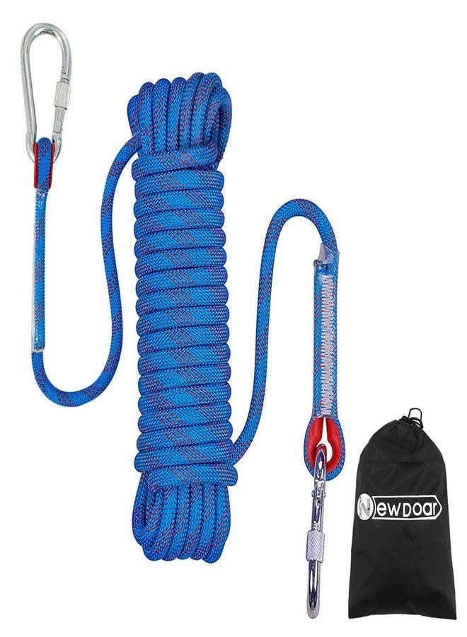 NewDoar Climbing Rope 8(5/16in),10mm (3/8in), High Strength Accessory Cord Rope with 2 Steel Hooks, for Outdoor Rescue Rappelling Rope Down Cliffs ledges Safety Escape Tow Strap Equipment(Blue) - Image 1