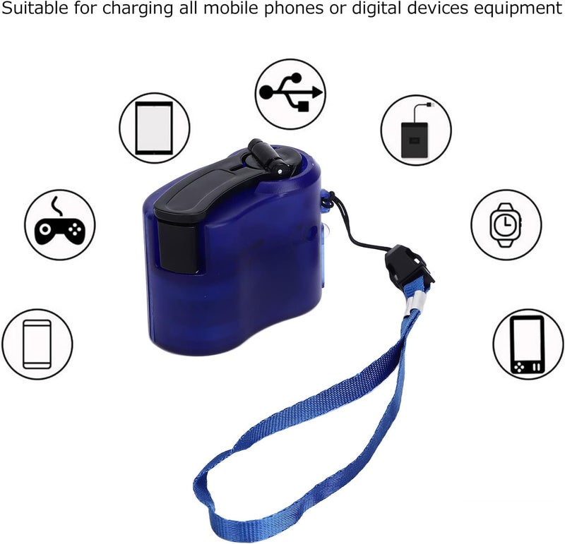 شاحن هاتف بمحرك يدوي USB محمول ومتين، جهد 5V، مناسب للتنزه والتخييم في الهواء الطلق (أزرق) - Image 2