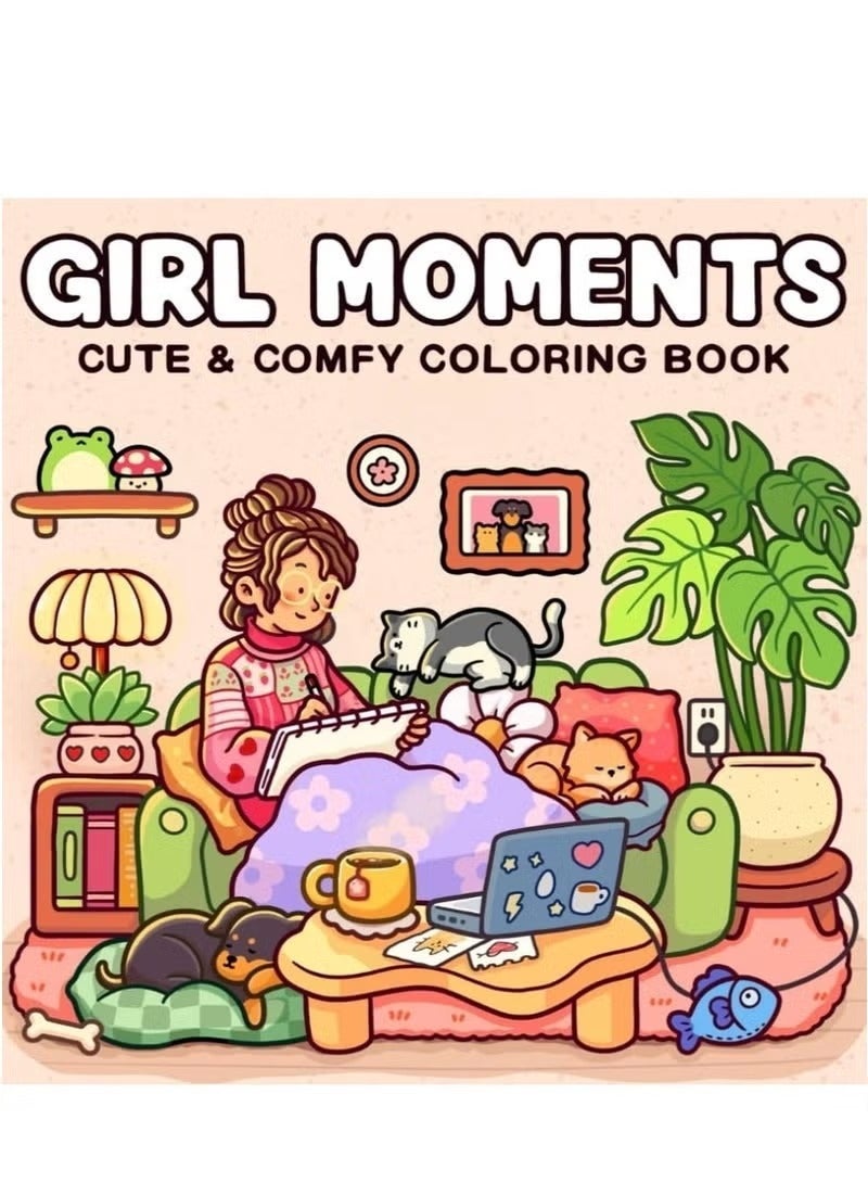 Girl Moments + Little Corner 2-Book Set: Relaxing Coloring Books for Adults, Kids & Teens – Cute & Cozy Daily Activities & Cozy Spaces, Mindfulness & Stress-Relief Art Therapy, Family Bonding Activity - Image 2