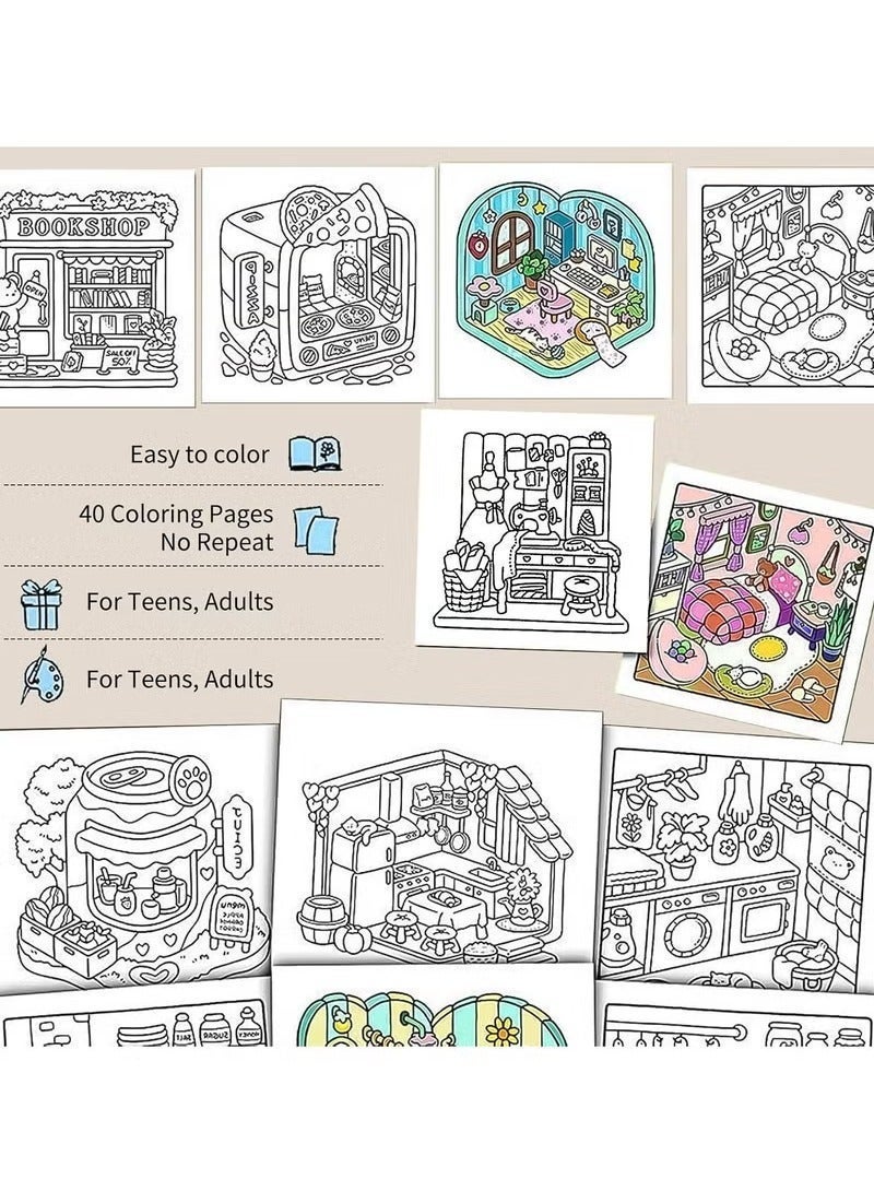 Girl Moments + Little Corner 2-Book Set: Relaxing Coloring Books for Adults, Kids & Teens – Cute & Cozy Daily Activities & Cozy Spaces, Mindfulness & Stress-Relief Art Therapy, Family Bonding Activity - Image 5