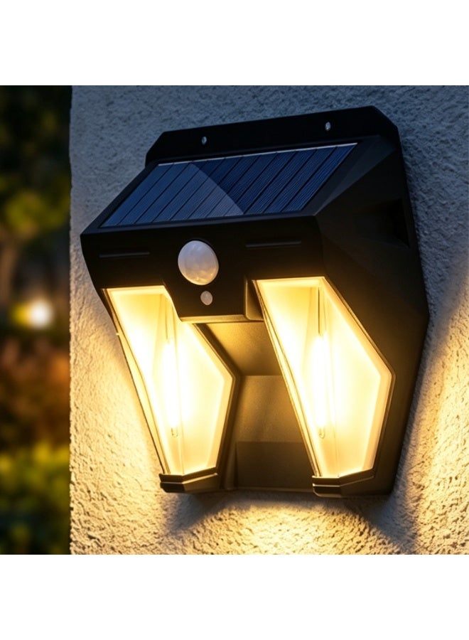 مصباح حائط LED خارجي يعمل بالطاقة الشمسية مع مستشعر حركة PIR ومستشعر ليلي، مقاوم للماء - أسود/رمادي - Image 1