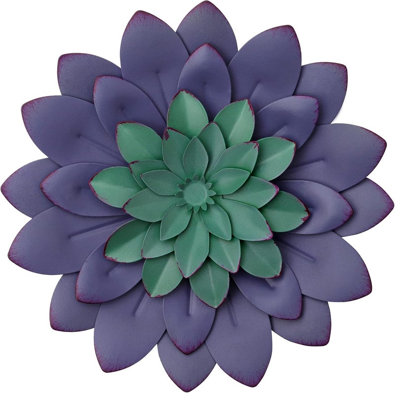 Everydecor Succulent Metal Flowers Wall Decor – Purple, Hand Painted, 3D Flower Art Decoration for Living Room, Bedroom, Kitchen, Bathroom - Floral Decor for Indoor & Outdoor Use - Image 1