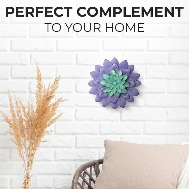 Everydecor Succulent Metal Flowers Wall Decor – Purple, Hand Painted, 3D Flower Art Decoration for Living Room, Bedroom, Kitchen, Bathroom - Floral Decor for Indoor & Outdoor Use - Image 4
