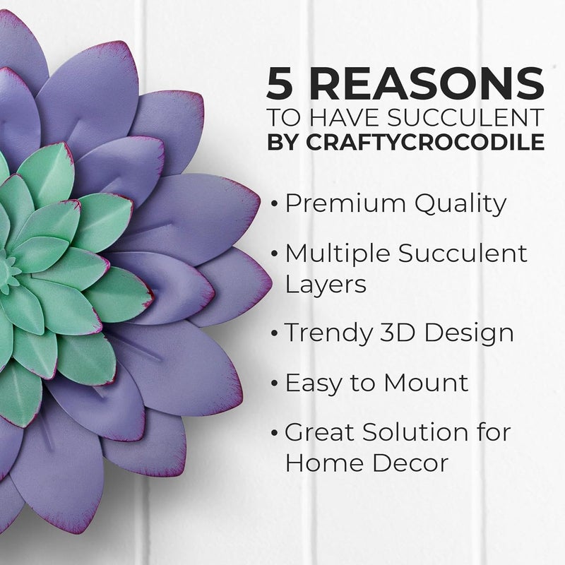 Everydecor Succulent Metal Flowers Wall Decor – Purple, Hand Painted, 3D Flower Art Decoration for Living Room, Bedroom, Kitchen, Bathroom - Floral Decor for Indoor & Outdoor Use - Image 3