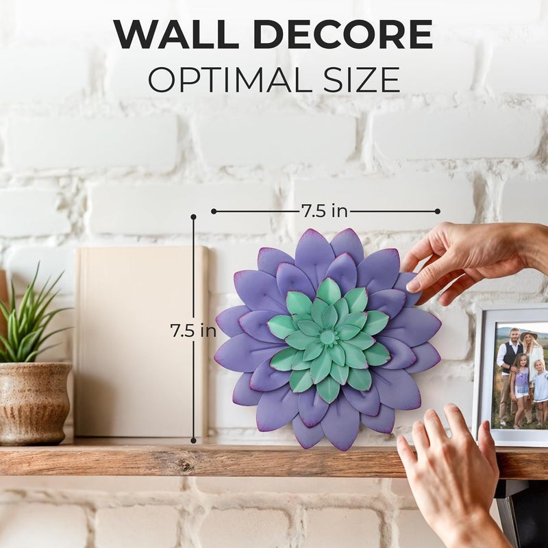 Everydecor Succulent Metal Flowers Wall Decor – Purple, Hand Painted, 3D Flower Art Decoration for Living Room, Bedroom, Kitchen, Bathroom - Floral Decor for Indoor & Outdoor Use - Image 2