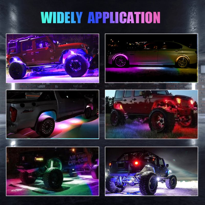 8PCS LED Rock Light Kits Colorful Car LED Light APP Control Light Strips IP68 Waterproof Brightness Adjustment BT 5.0 Connection Synchronized with Music for Off Road Truck SUV ATV UTV Boats - Image 3