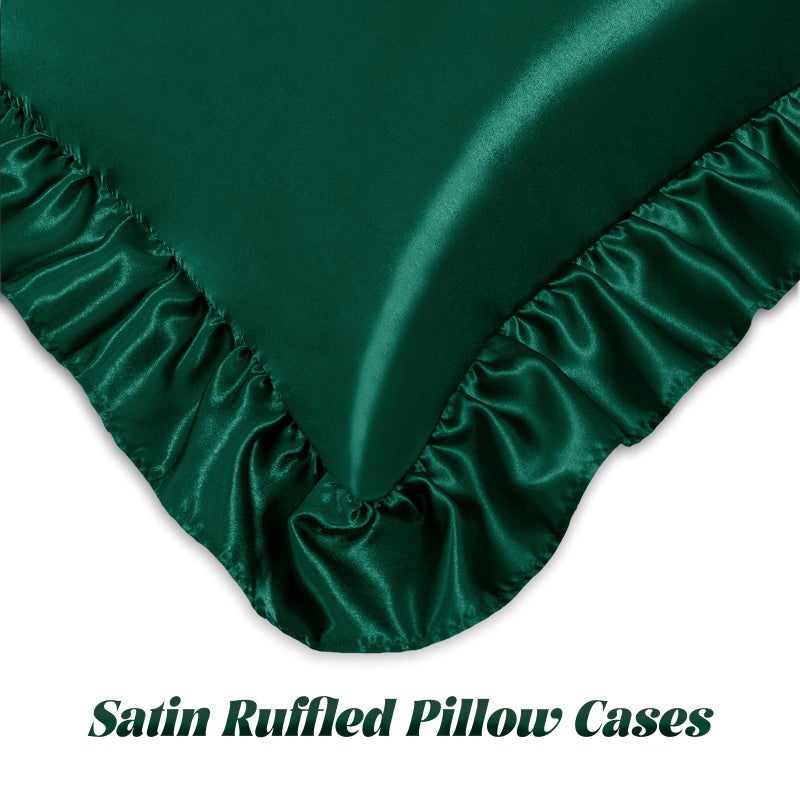 Homiest Ruffle Satin Pillowcase for Hair and Skin  Standard Satin Pillow Covers Silky Pillow Cases Set of 2  Satin Ruffled Pillowcase with Envelope Closure  Anti Wrinkle Pillow Shams (Blackish Green) - Image 4