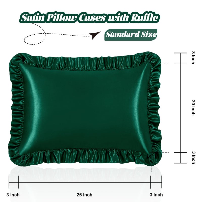 Homiest Ruffle Satin Pillowcase for Hair and Skin  Standard Satin Pillow Covers Silky Pillow Cases Set of 2  Satin Ruffled Pillowcase with Envelope Closure  Anti Wrinkle Pillow Shams (Blackish Green) - Image 3