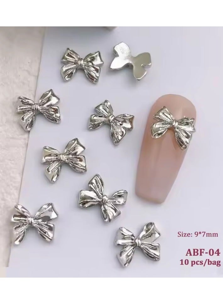 Goolsky 10pcs Alloy Bowknot Nails Art Charms Decorations 3D Luxury Silver Gold Bows Shaped Jewellery DIY Manicure Designs Supplies - Image 1