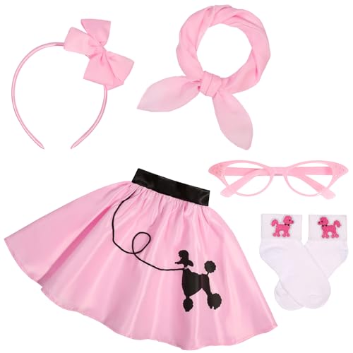 SIZGAROOT 50s Outfit for Girls 50s Poodle Skirt Costume for Girls with Accessories Halloween Party Dress Up 68 Years - Image 1