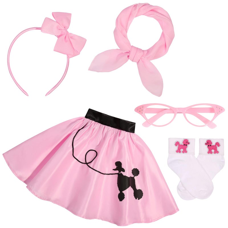 SIZGAROOT 50s Outfit for Girls 50s Poodle Skirt Costume for Girls with Accessories Halloween Party Dress Up 68 Years - Image 2