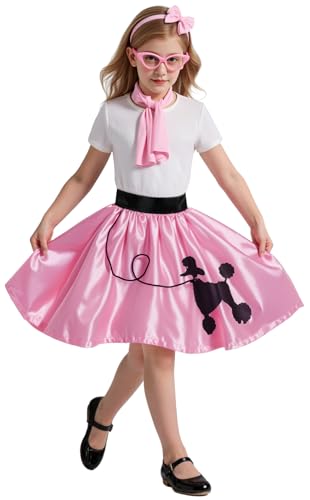 SIZGAROOT 50s Outfit for Girls 50s Poodle Skirt Costume for Girls with Accessories Halloween Party Dress Up 68 Years - Image 3