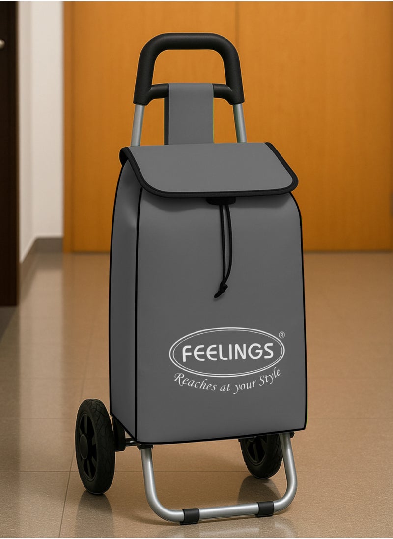Feelings FEELINGS Folding Essential Shopping Trolley | Fabric Luggage Bag with Wheels | Shopping Cart | Shopping Trolley with Wheels | Portable Trolley | Foldable With Wheels Grocery,Fruits & Vegetables Grey  - Image 2