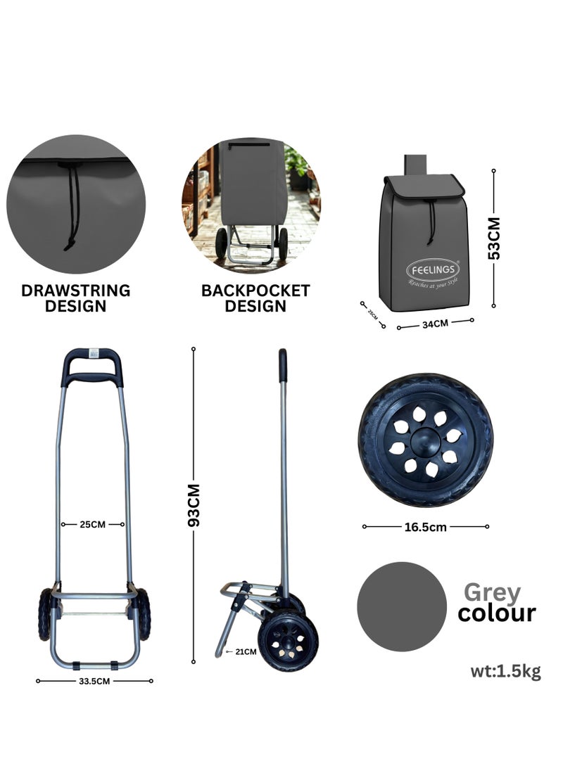 Feelings FEELINGS Folding Essential Shopping Trolley | Fabric Luggage Bag with Wheels | Shopping Cart | Shopping Trolley with Wheels | Portable Trolley | Foldable With Wheels Grocery,Fruits & Vegetables Grey  - Image 3