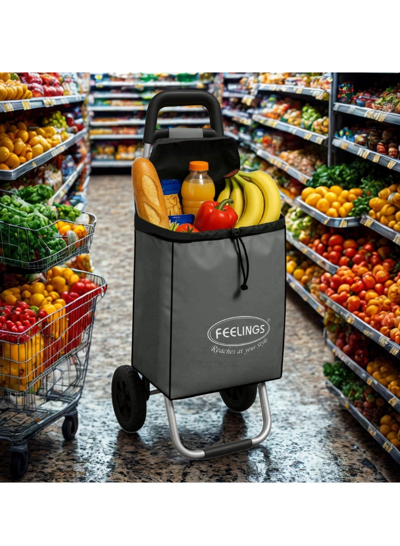 Feelings FEELINGS Folding Essential Shopping Trolley | Fabric Luggage Bag with Wheels | Shopping Cart | Shopping Trolley with Wheels | Portable Trolley | Foldable With Wheels Grocery,Fruits & Vegetables Grey  - Image 4