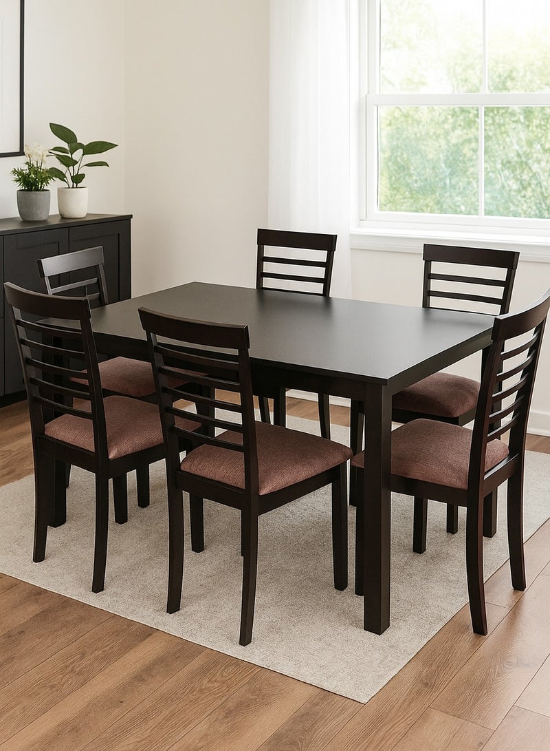 AFT Contemporary 6-Seater Wooden Dining Set Featuring a Sleek Dark Brown Rectangular Table and Upholstered Cushioned Chairs – Ideal for Family Gatherings, Offering Comfort and Elegance. (Arfan) - Image 2