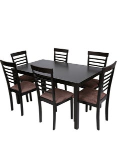 Contemporary 6-Seater Wooden Dining Set Featuring a Sleek Dark Brown Rectangular Table and Upholstered Cushioned Chairs – Ideal for Family Gatherings, Offering Comfort and Elegance. (Arfan) - pzsku/ZB475D1002C40C415B1E5Z/45/_/1740909908/d330d4b8-4fe4-4865-8d58-0818fa33ebc8