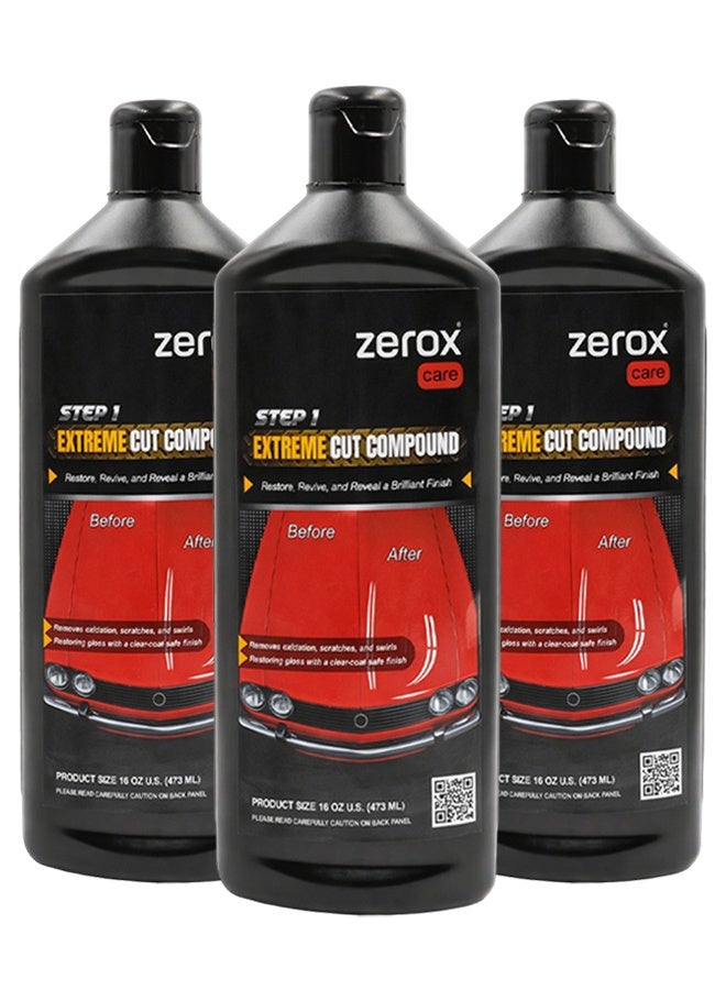 زيروكس 3 عبوات من Zerox Care Extreme Cut Compound بحجم 473 مل – ملمع سيارات قوي الفعالية (Heavy Cut) لإزالة الخدوش والدوامات والأكسدة، لتصحيح طلاء السيارة بأمان مع طبقة نهائية عالية اللمعان. - Image 1
