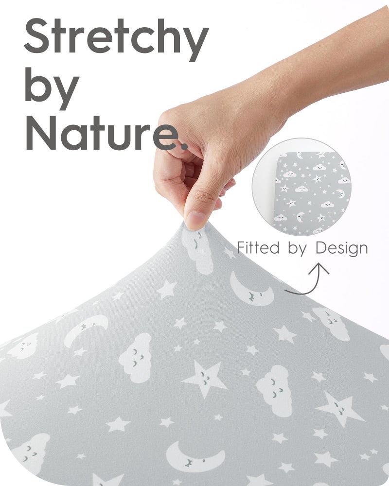 TOTBASIC Pack and Play Sheets Fitted, TotBasic Buttery Soft Portable Crib Sheets, Compatible with Graco Pack n Play Playard Crib & Other 27 x 39 Inch Playpen Mattress, 2 Pack Playard Sheets(Grey Stars & Moon) - Image 5